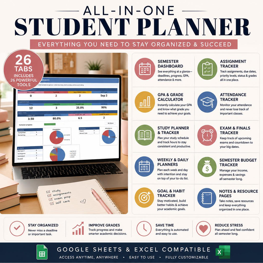 Digital Student Planner Spreadsheet