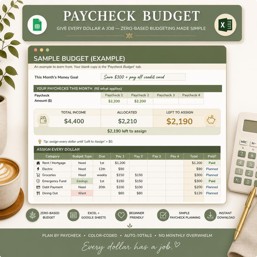 Zero Based Paycheck Budget Spreadsheet