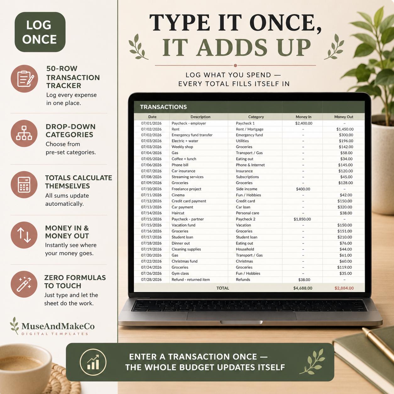 Simple Budget Spreadsheet for Excel & Google Sheets