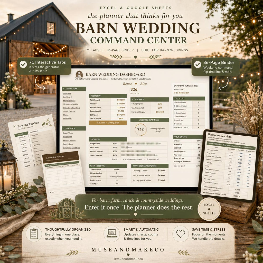 Barn Wedding Planner Spreadsheet