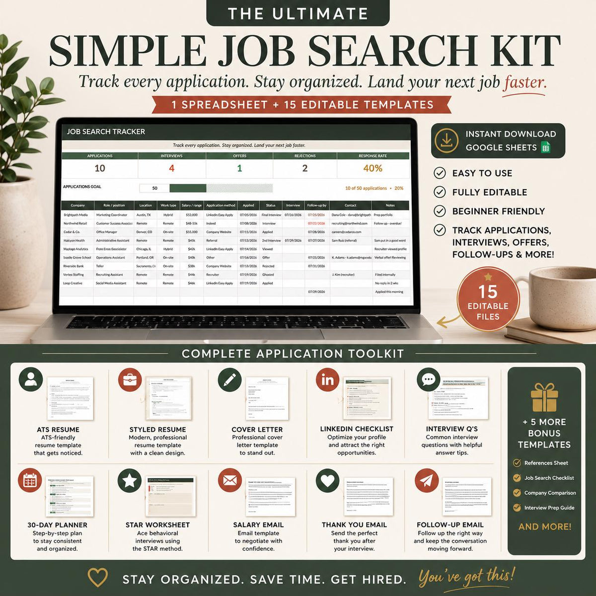 Job Search Tracker Spreadsheet With Resume Template
