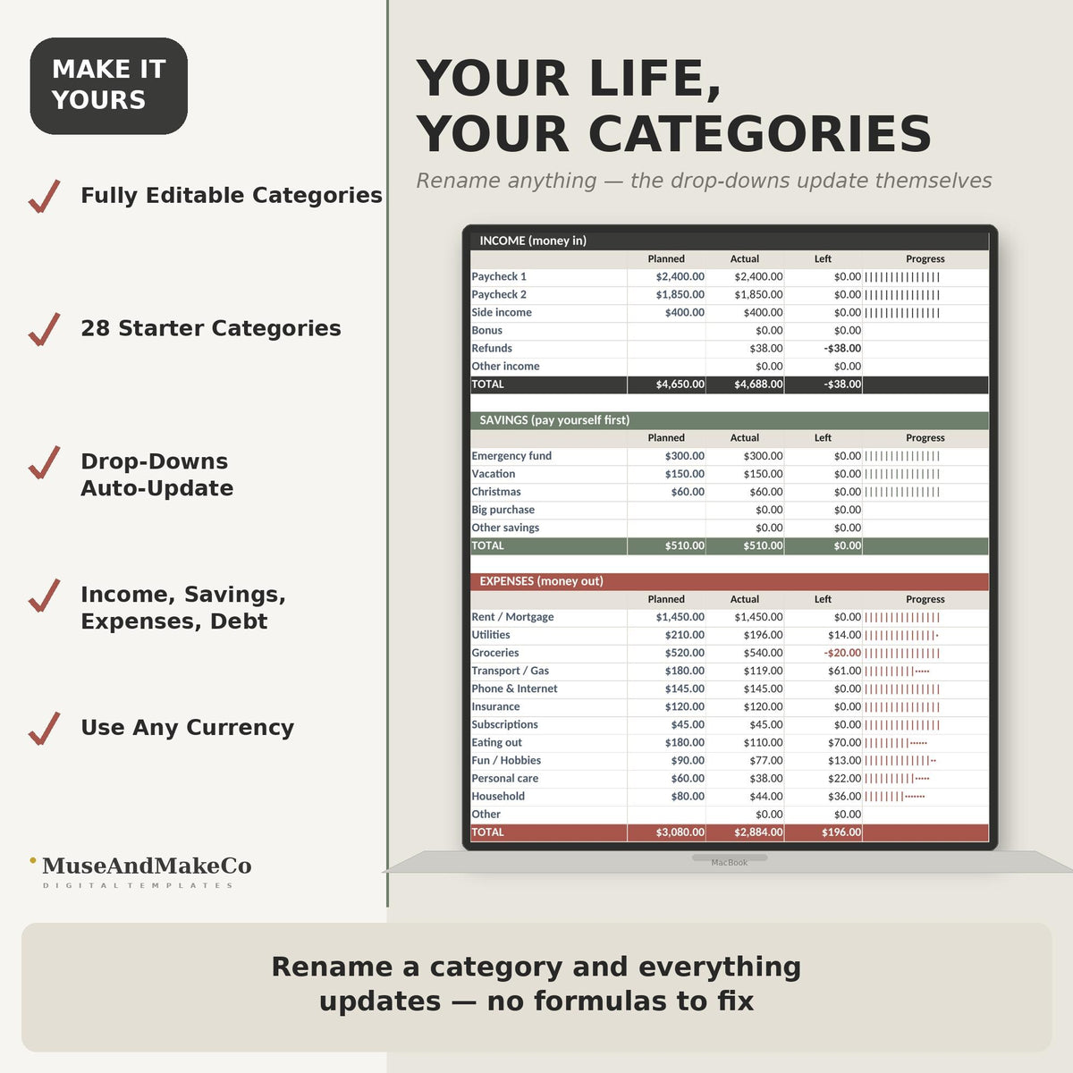 Simple Budget Spreadsheet for Excel & Google Sheets