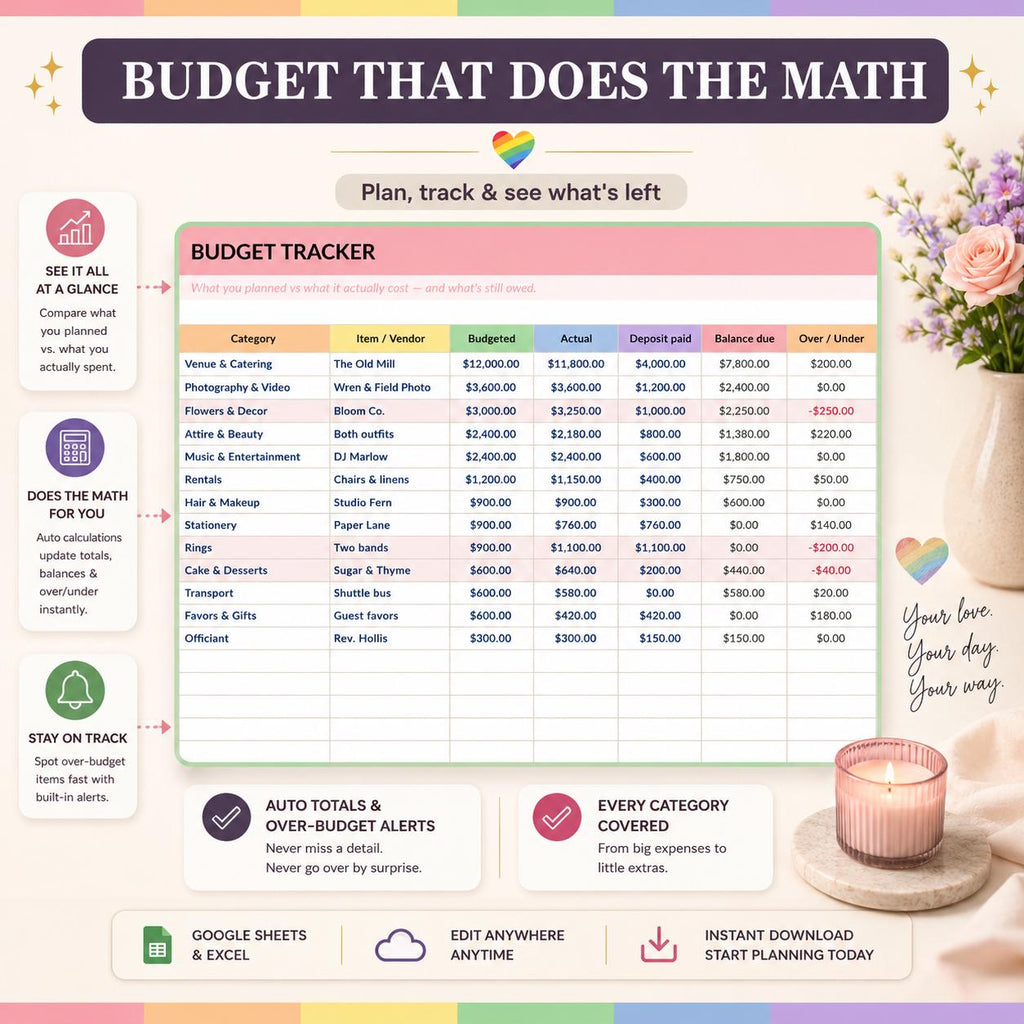 Inclusive Wedding Planner Spreadsheet & Binder