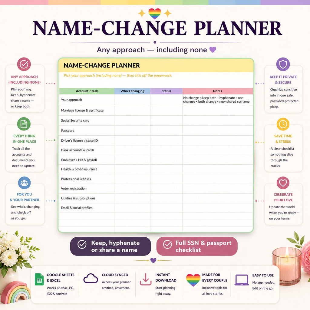 Inclusive Wedding Planner Spreadsheet & Binder