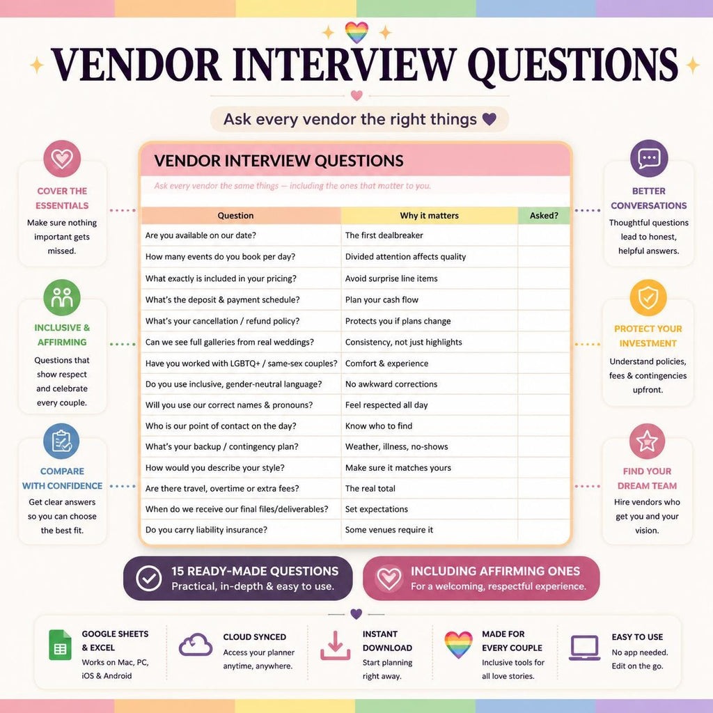Inclusive Wedding Planner Spreadsheet & Binder