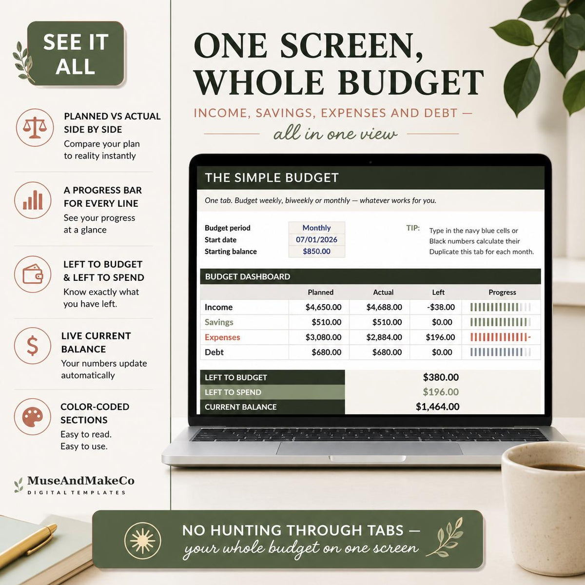 Simple Budget Spreadsheet for Excel & Google Sheets