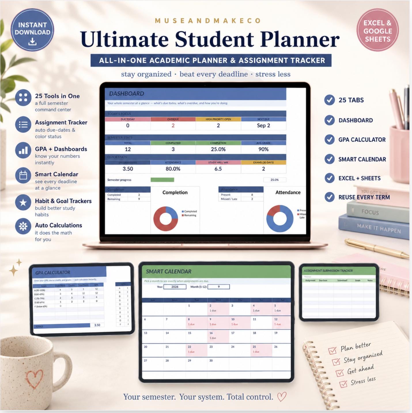 Digital Student Planner Spreadsheet