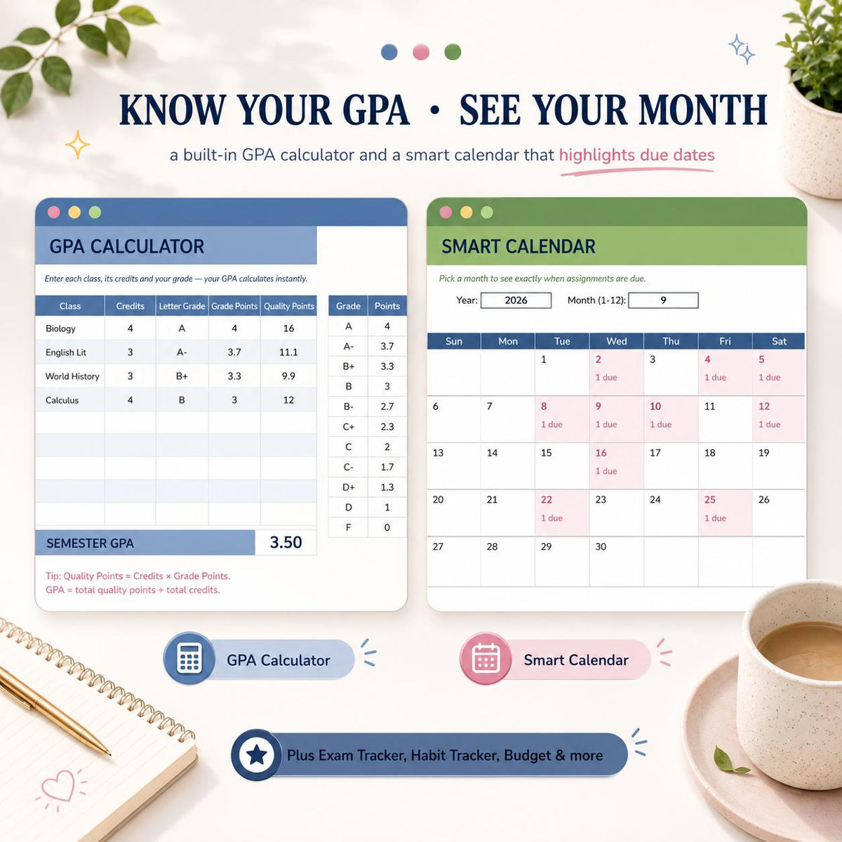Digital Student Planner Spreadsheet