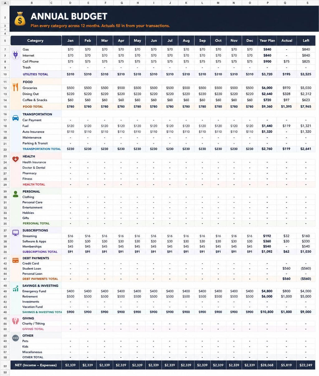 Money Command Center Spreadsheet