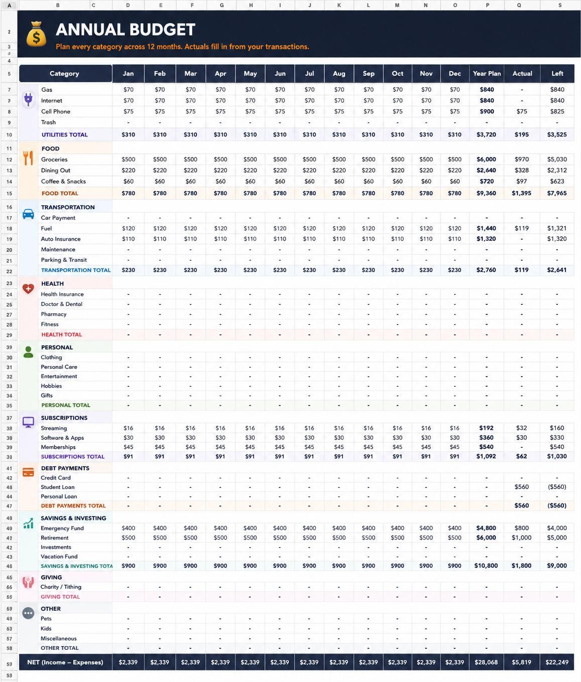 Money Command Center Spreadsheet