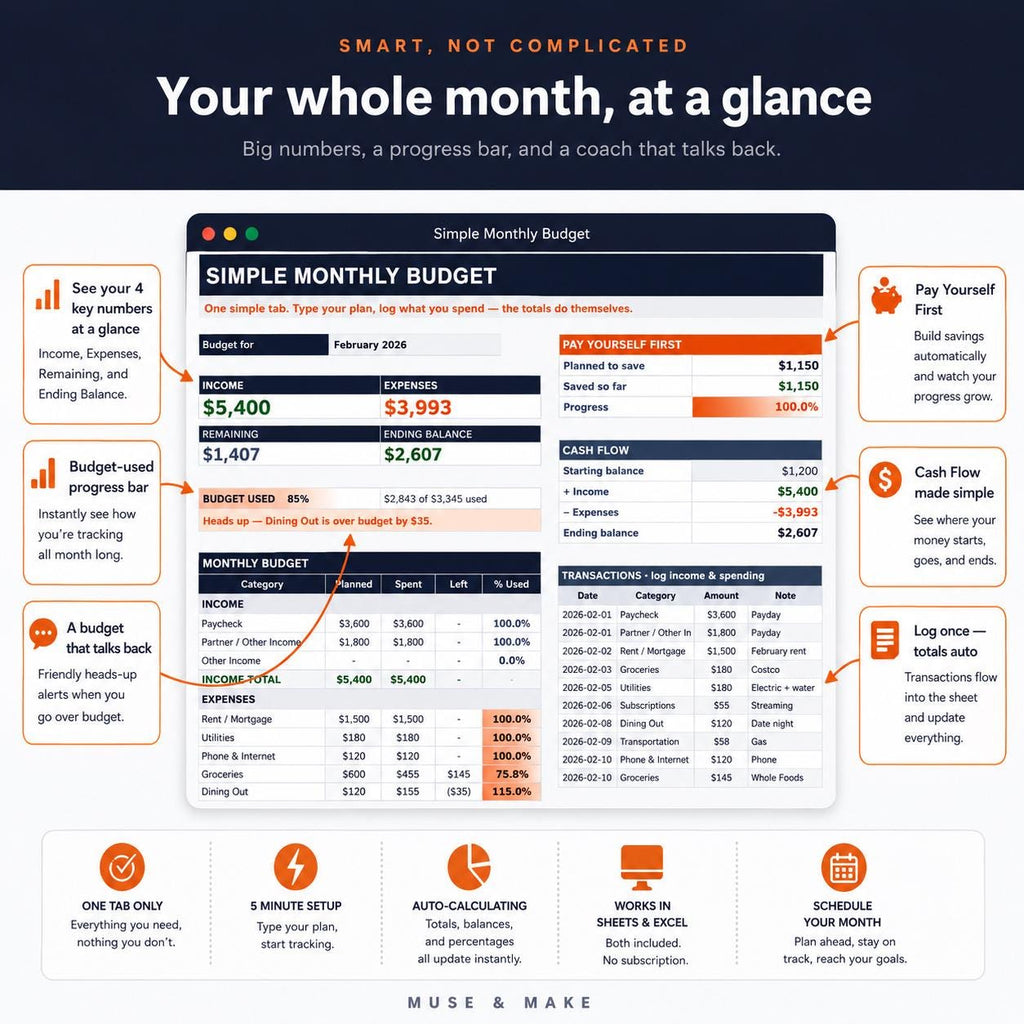 Simple Monthly Budget Planner Spreadsheet