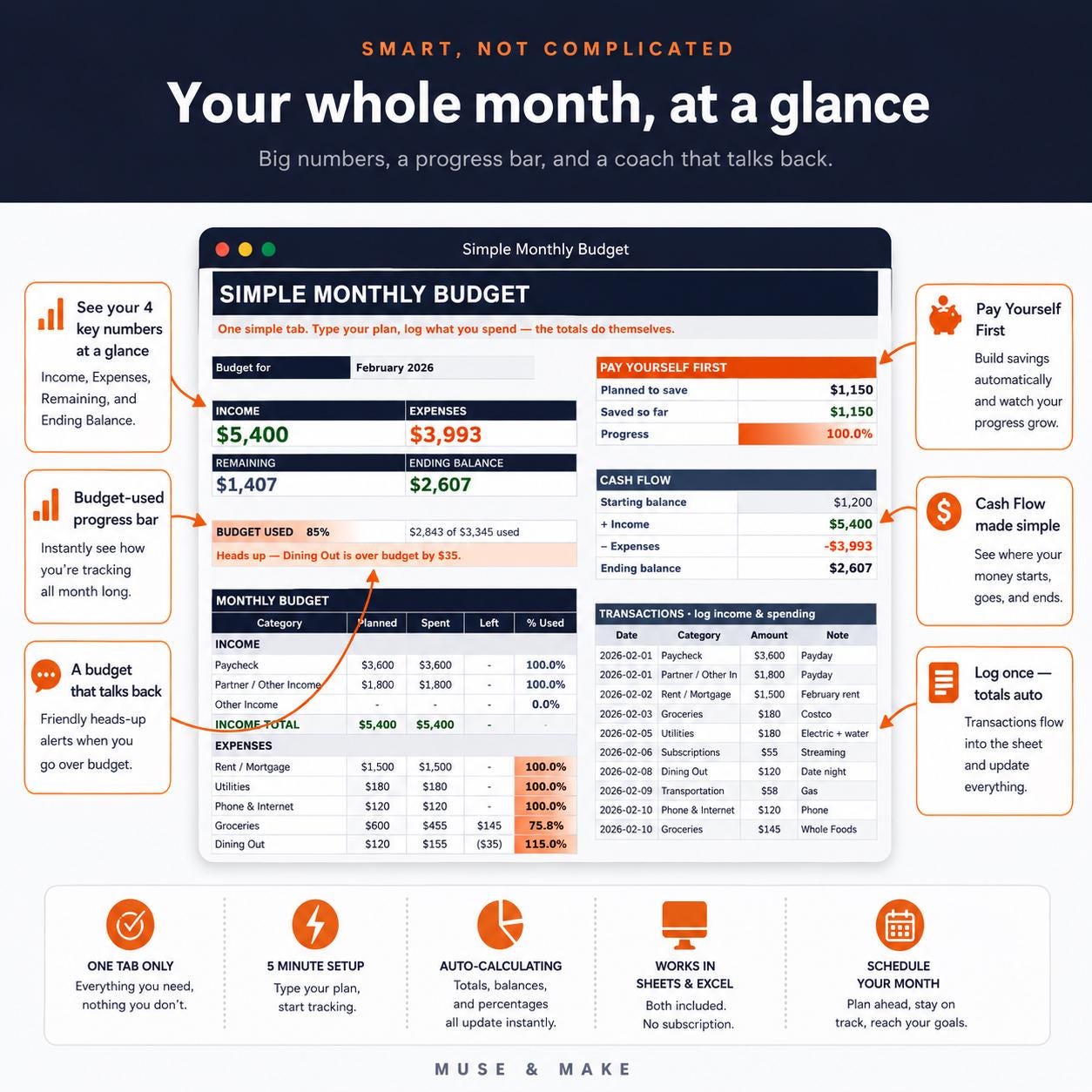 Simple Monthly Budget Planner Spreadsheet