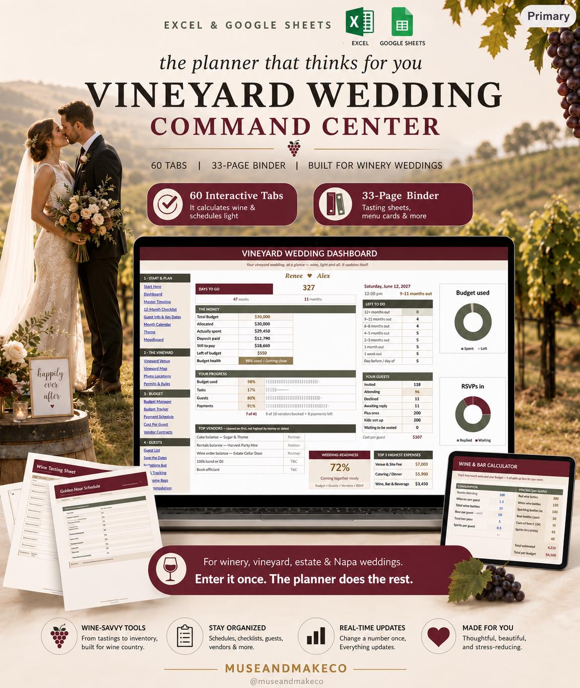Vineyard Wedding Planner Spreadsheet