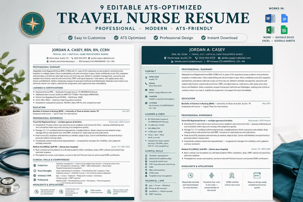 Travel Nurse Resume Template + Career Command Center
