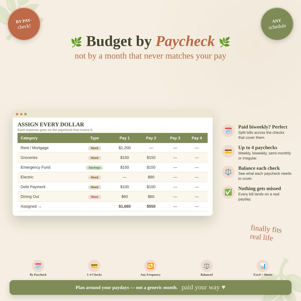 Zero Based Paycheck Budget Spreadsheet