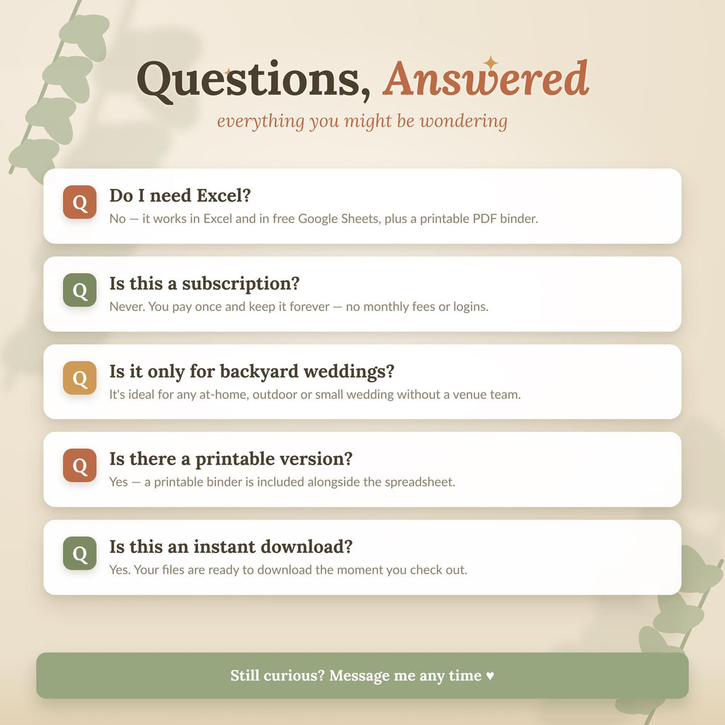 Backyard Wedding Planner Spreadsheet