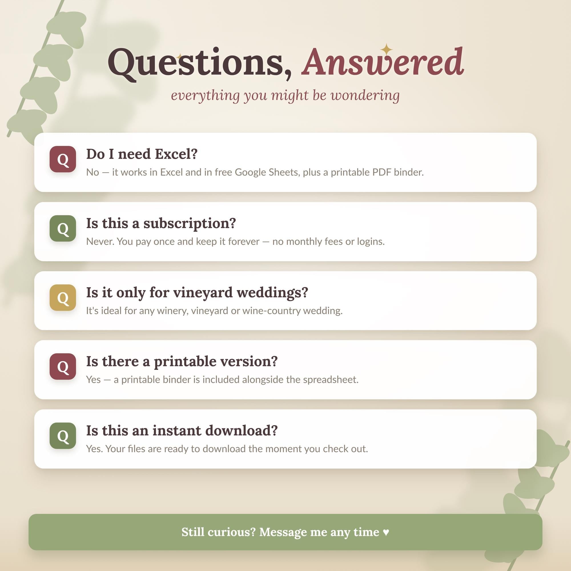 Vineyard Wedding Planner Spreadsheet