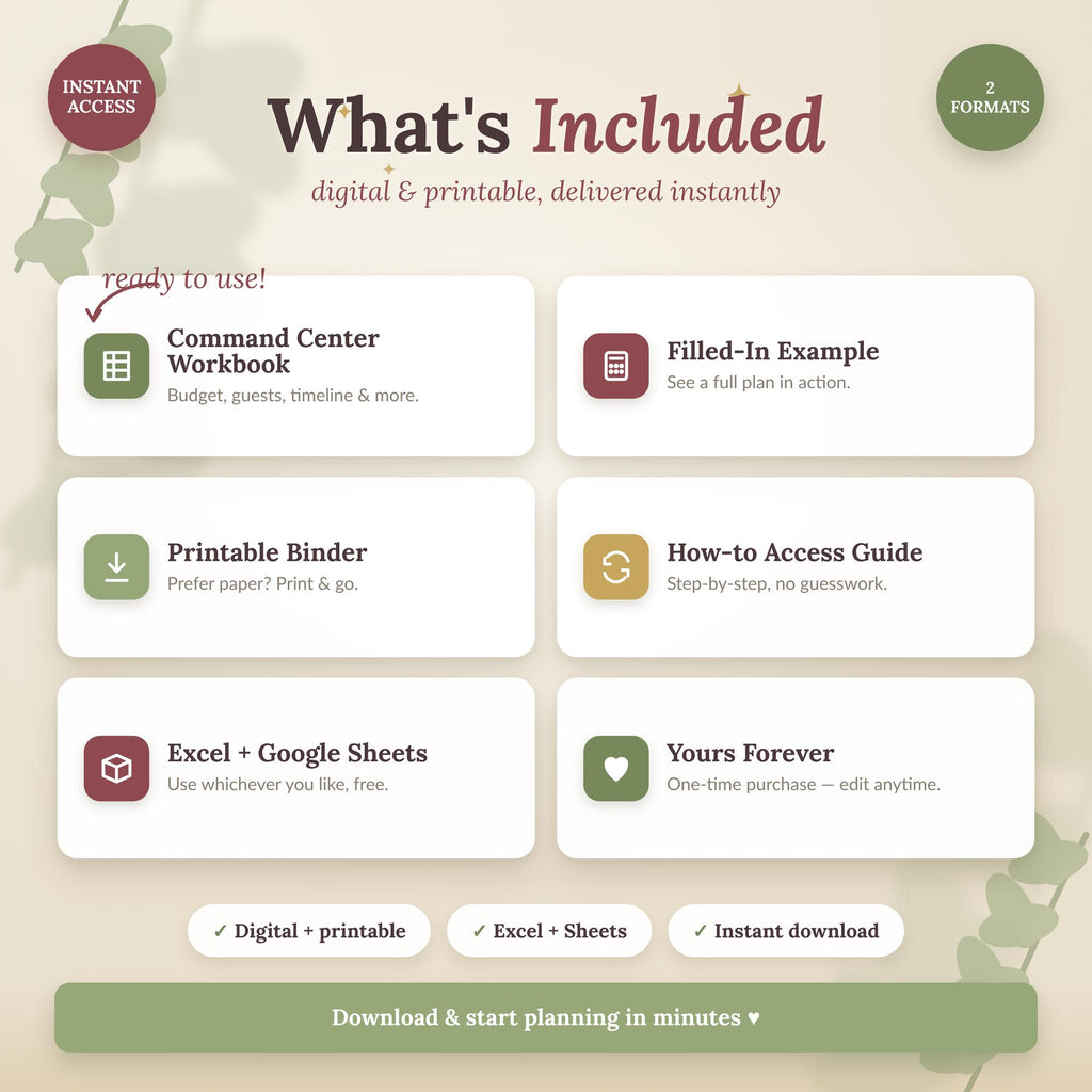 Vineyard Wedding Planner Spreadsheet