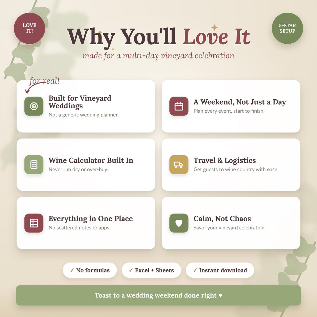 Vineyard Wedding Planner Spreadsheet