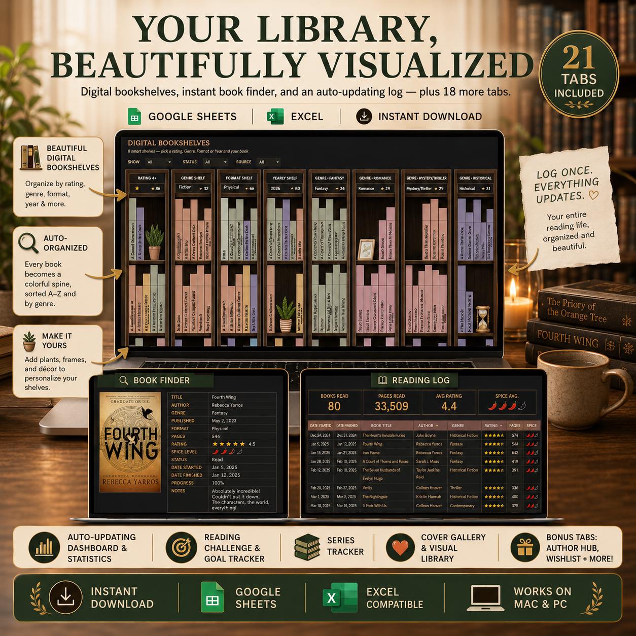 Ultimate Book Tracker 21 Tabs Spreadsheet