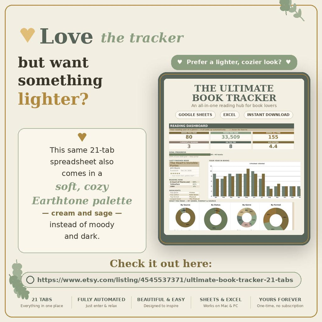 Ultimate Book Tracker 21 Tabs Spreadsheet
