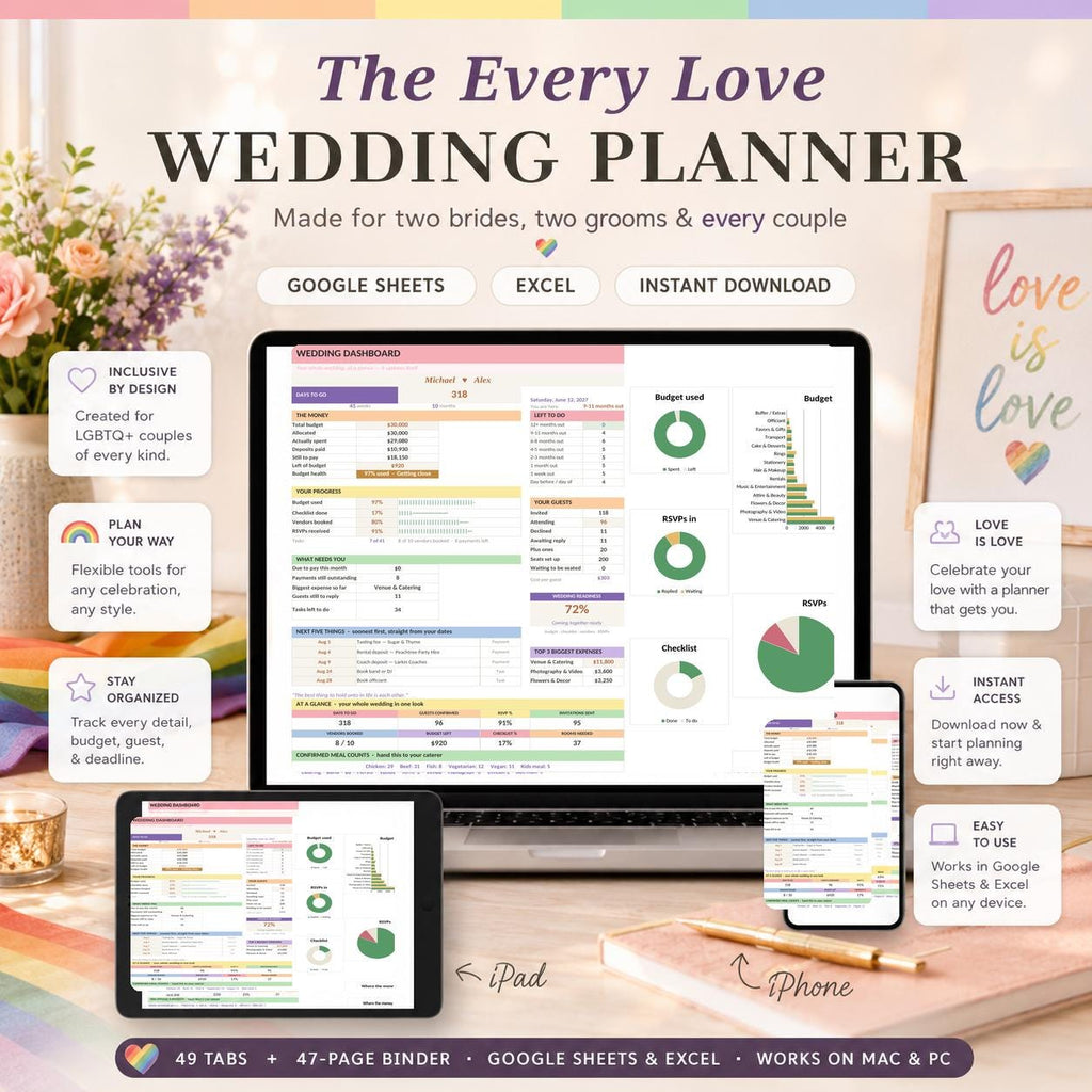 Inclusive Wedding Planner Spreadsheet & Binder
