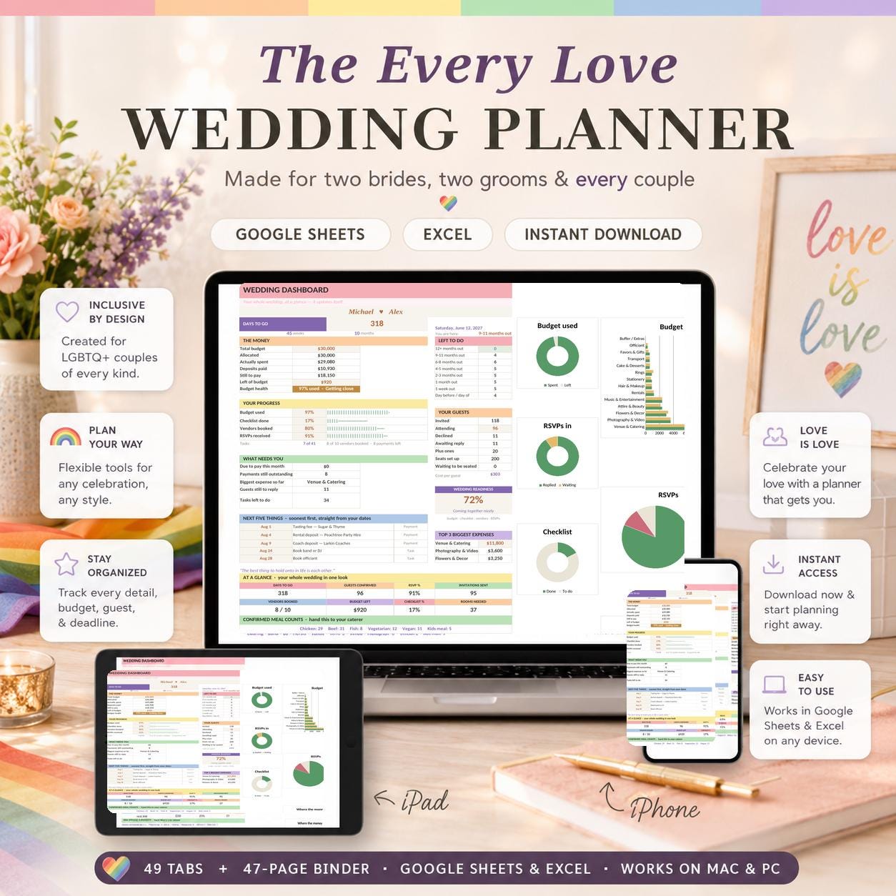 Inclusive Wedding Planner Spreadsheet & Binder