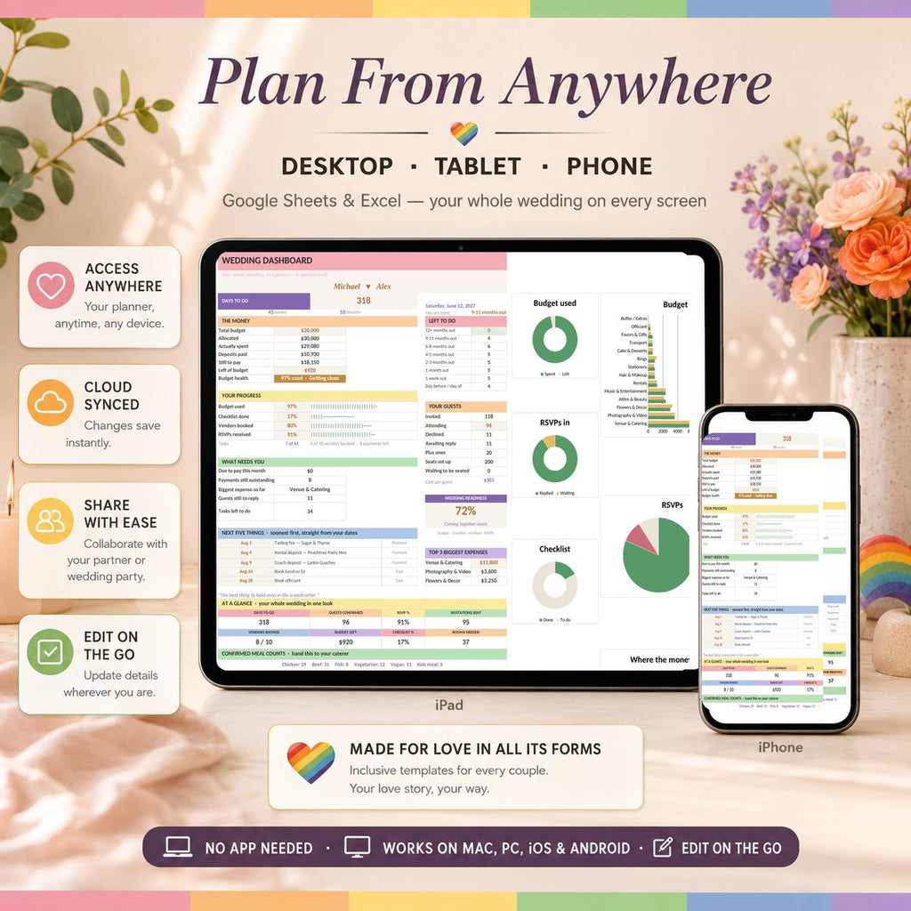 Inclusive Wedding Planner Spreadsheet & Binder