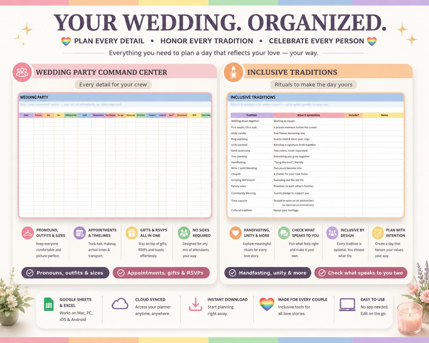 Inclusive Wedding Planner Spreadsheet & Binder