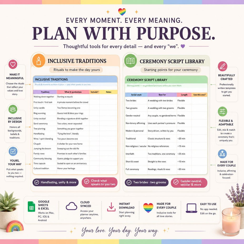 Inclusive Wedding Planner Spreadsheet & Binder