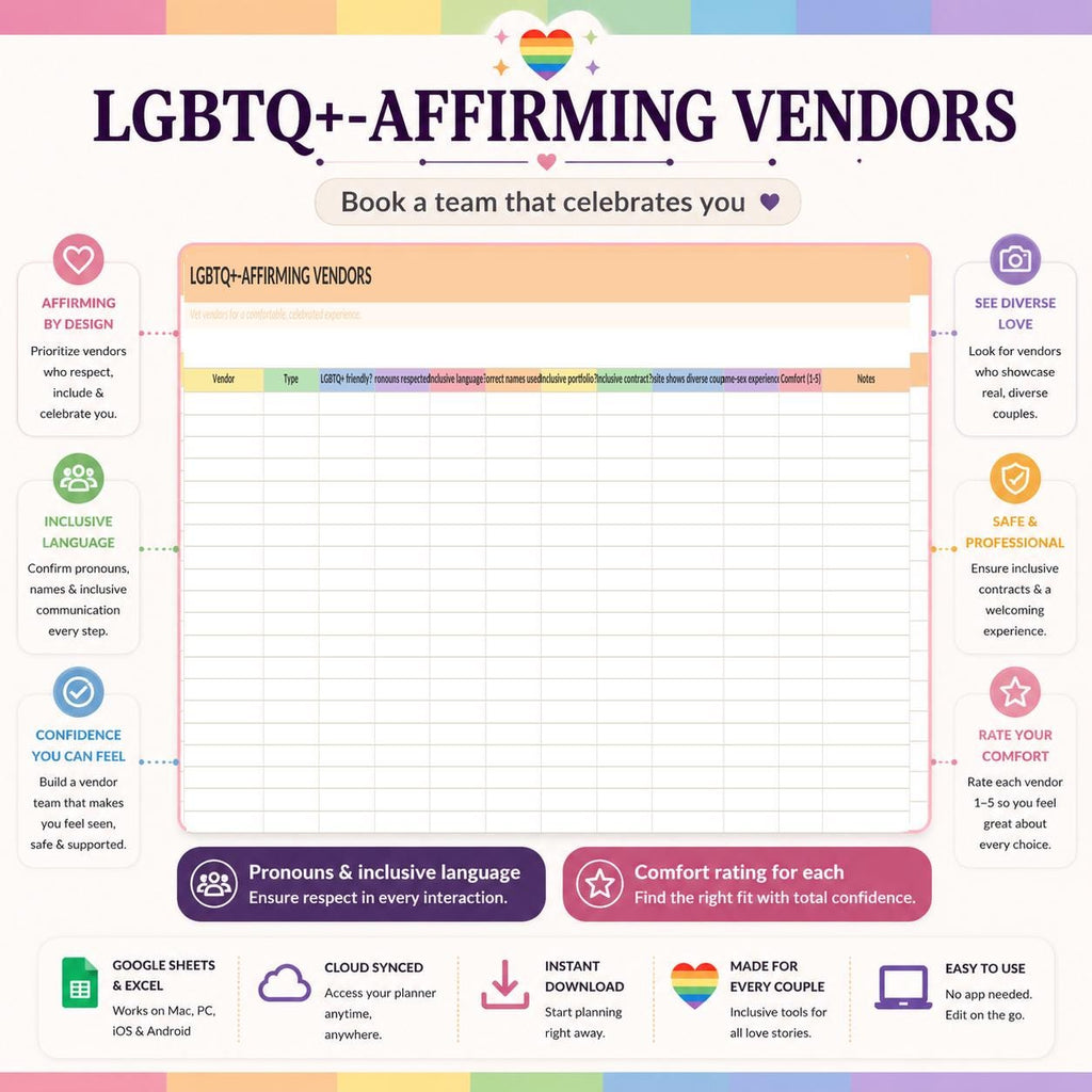 Inclusive Wedding Planner Spreadsheet & Binder