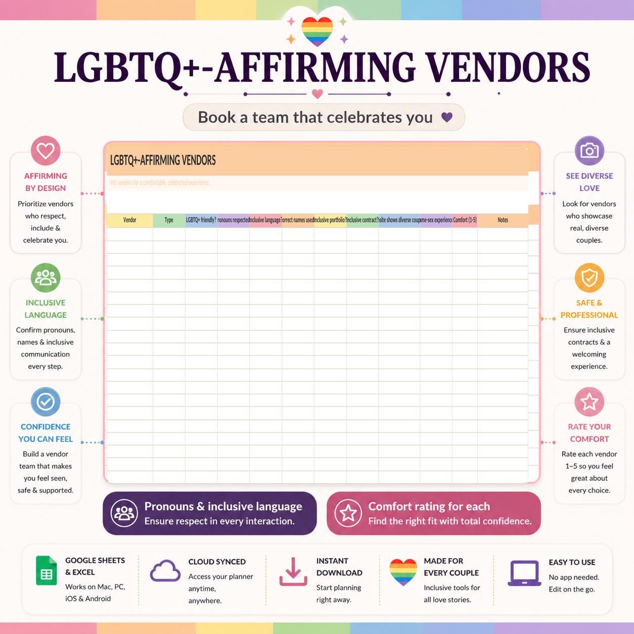 Inclusive Wedding Planner Spreadsheet & Binder