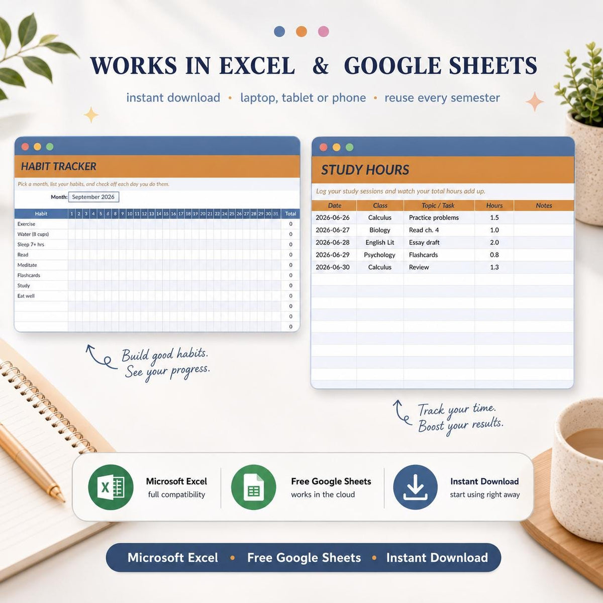 Digital Student Planner Spreadsheet