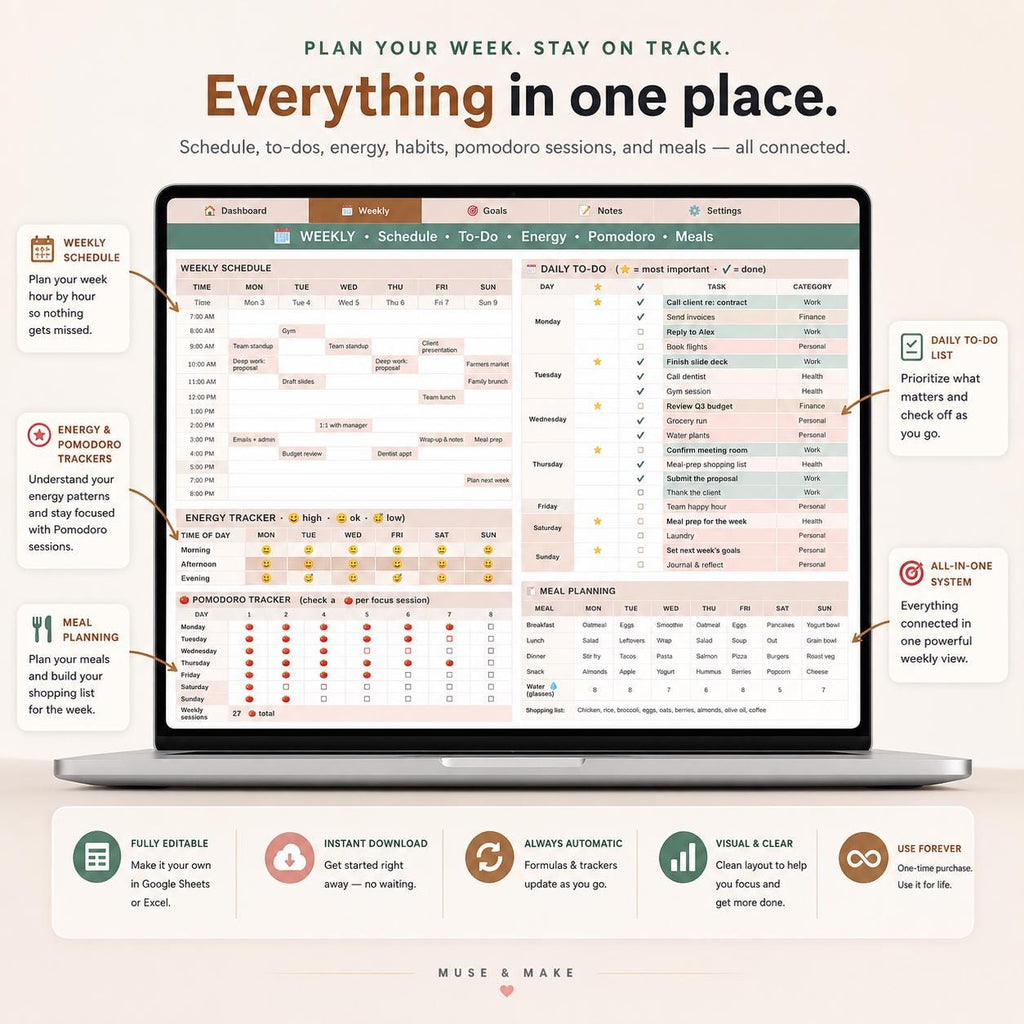 Weekly Productivity Dashboard Spreadsheet