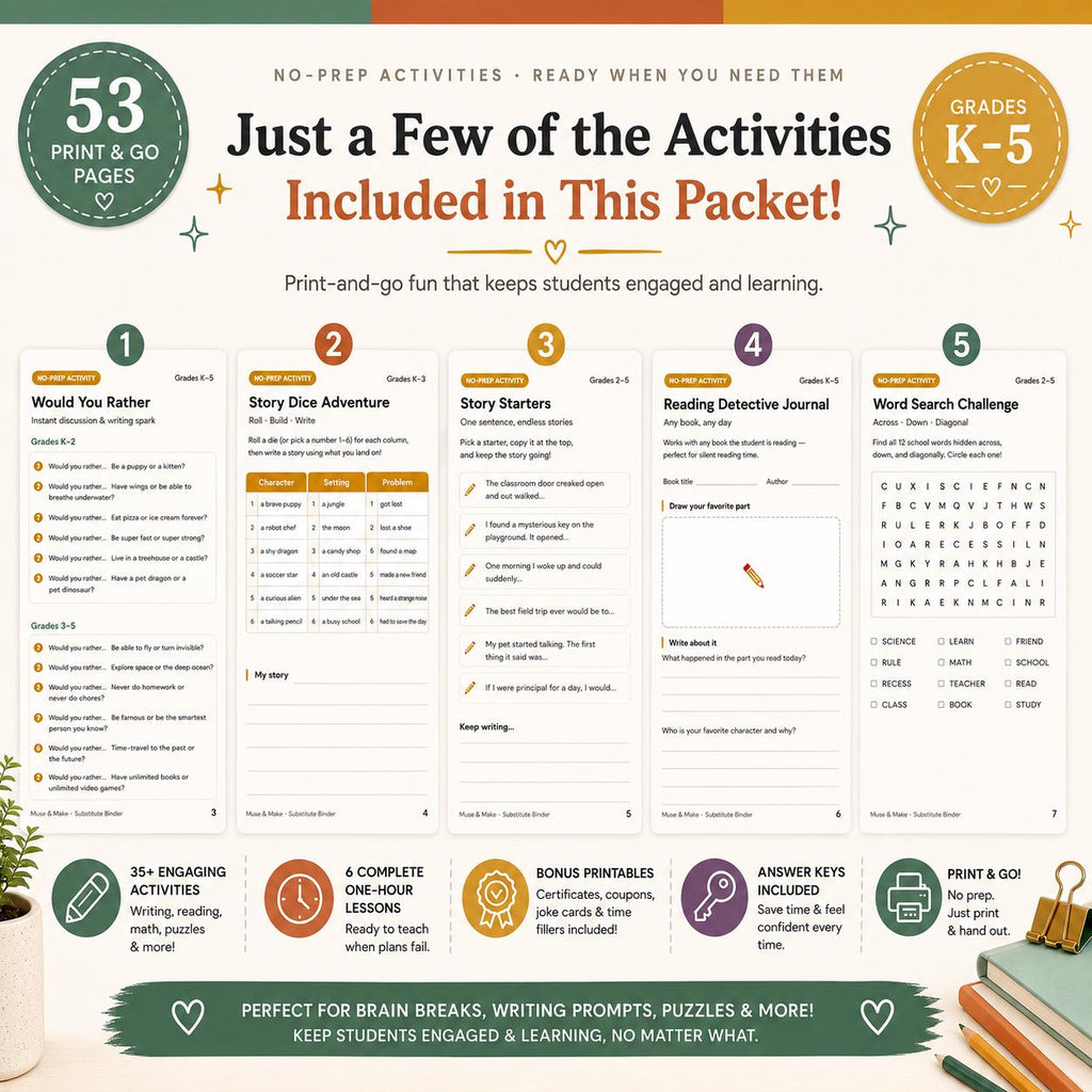 No-prep Substitute Activities & Emergency Lessons