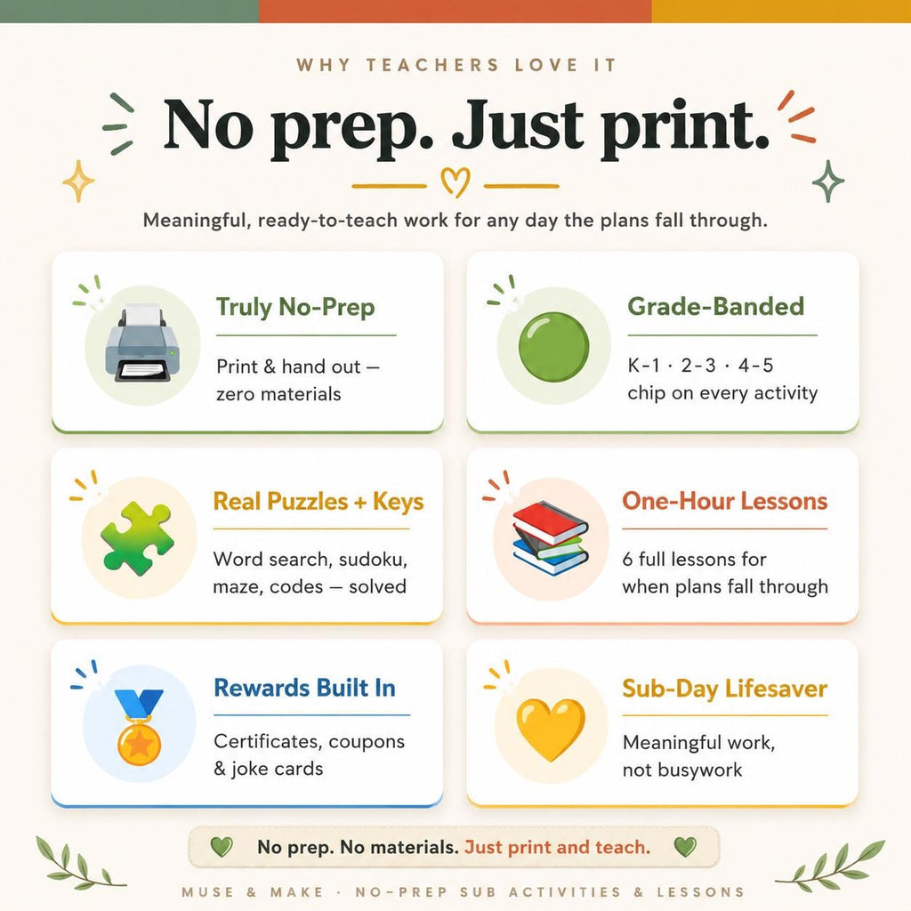 No-prep Substitute Activities & Emergency Lessons