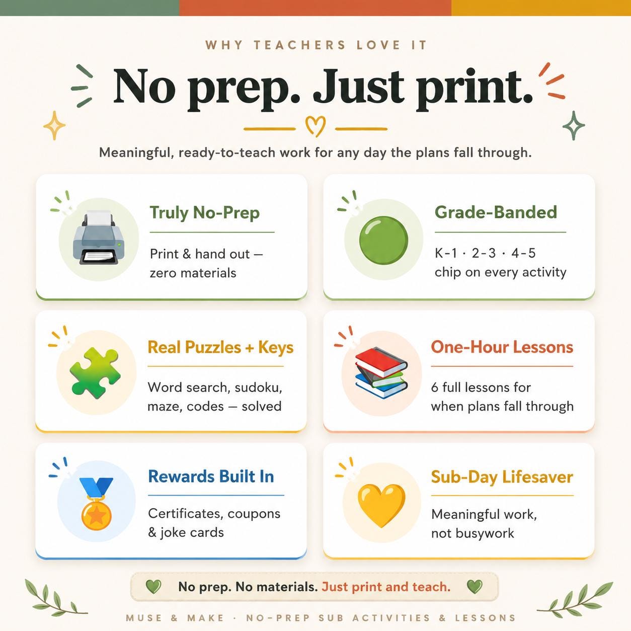 No-prep Substitute Activities & Emergency Lessons