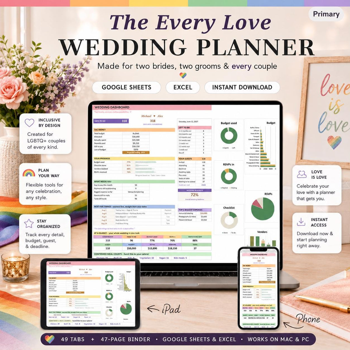 Inclusive Wedding Planner Spreadsheet & Binder