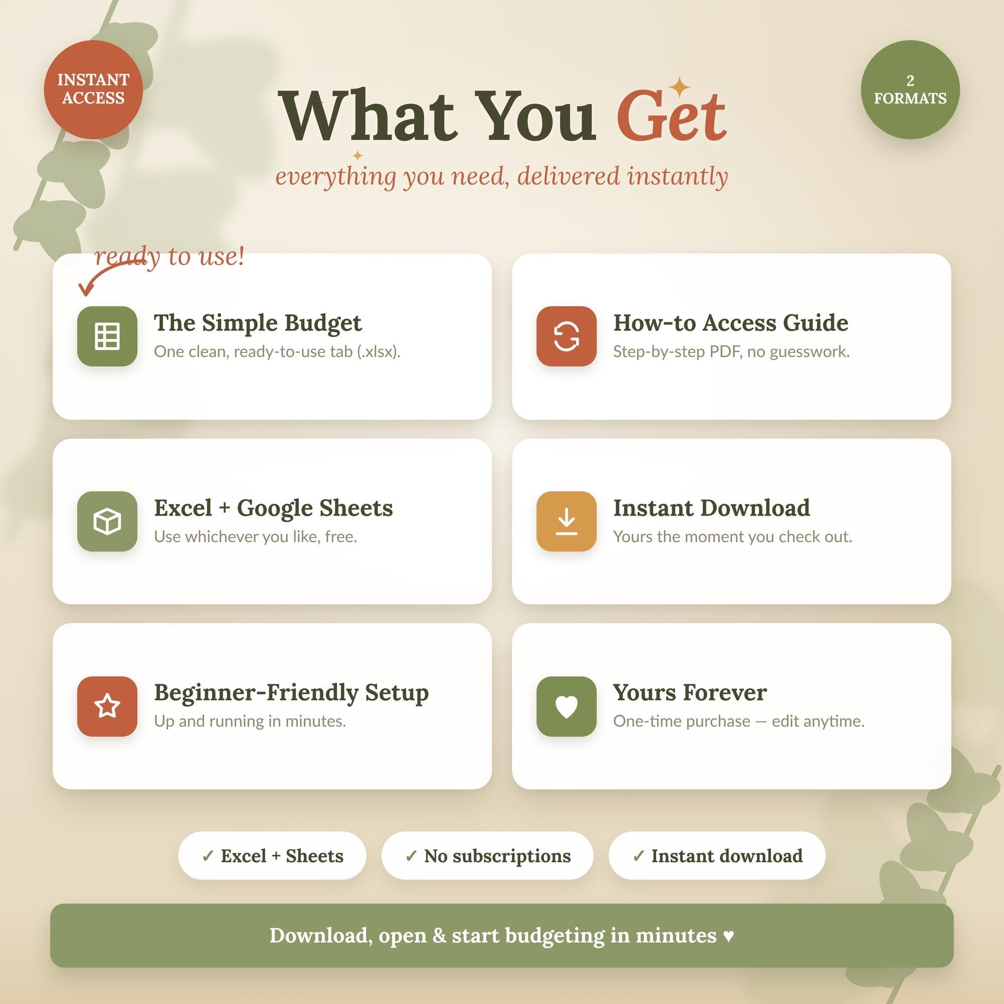 Simple Budget Spreadsheet for Excel & Google Sheets