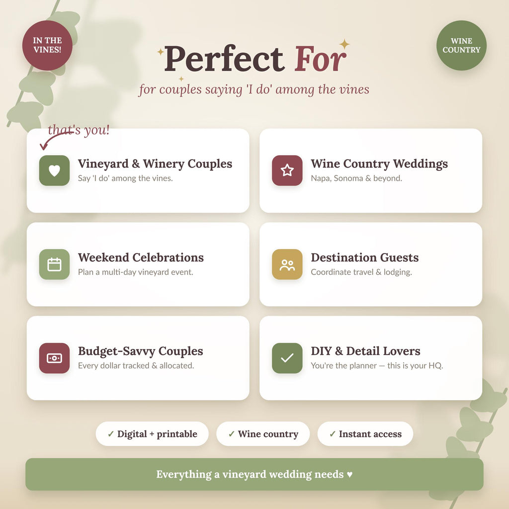 Vineyard Wedding Planner Spreadsheet