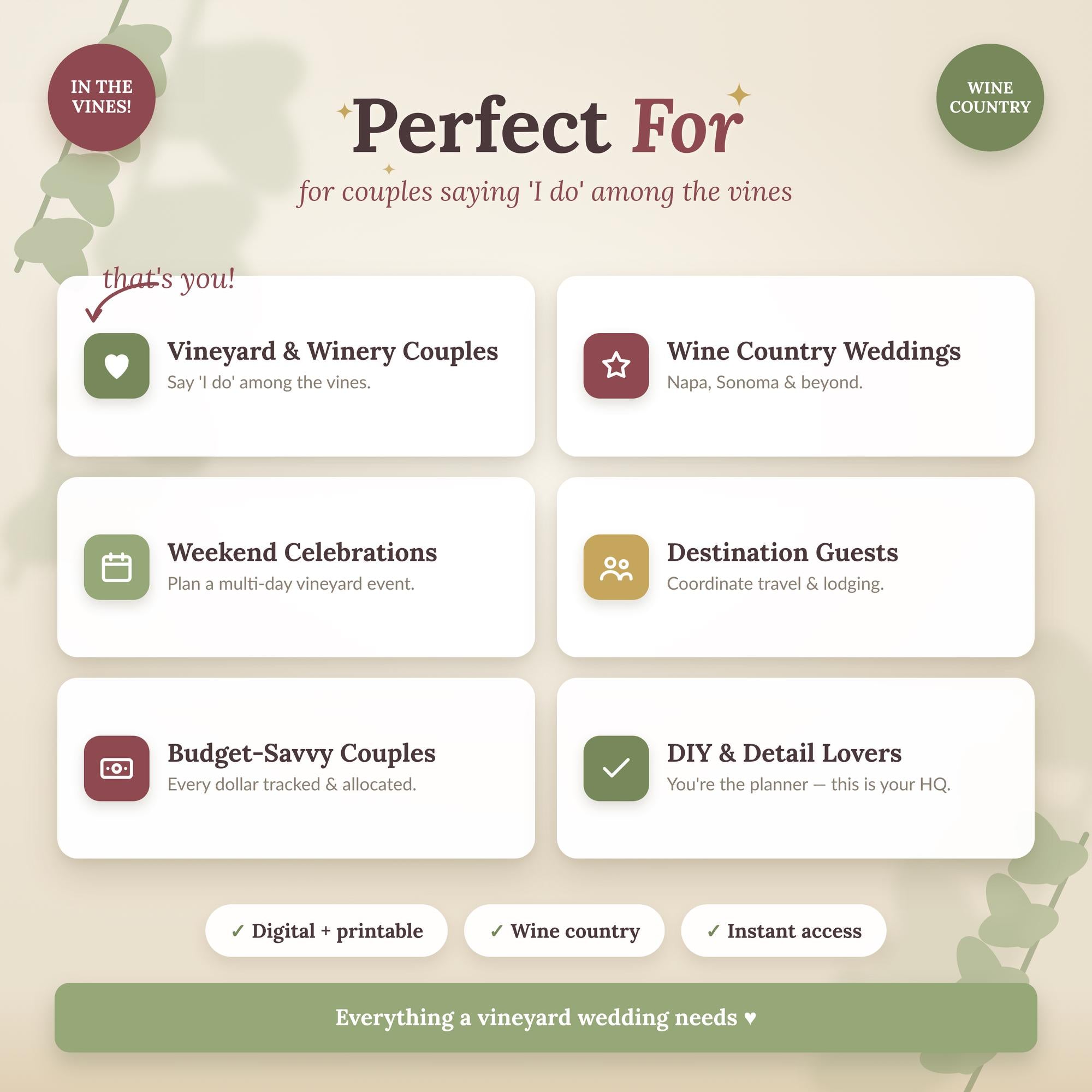 Vineyard Wedding Planner Spreadsheet
