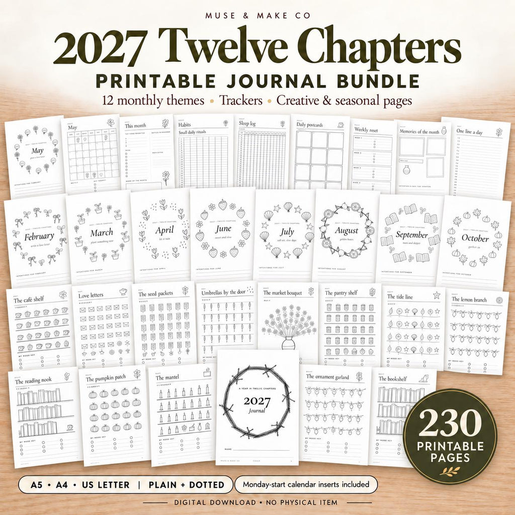 2027 Journal Bundle, 230 Printable Journal Pages