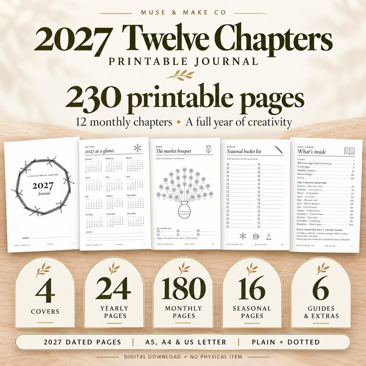2027 Journal Bundle, 230 Printable Journal Pages