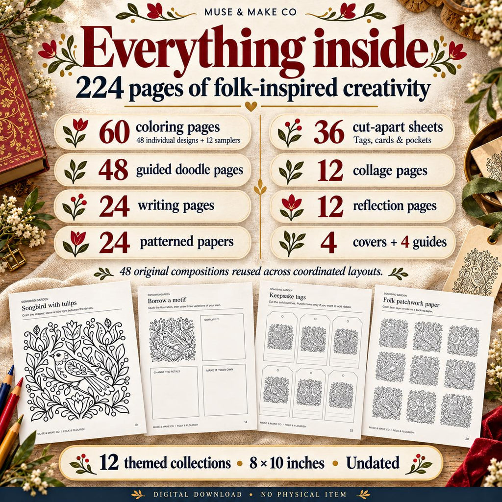 Folk Art Coloring Book Bundle