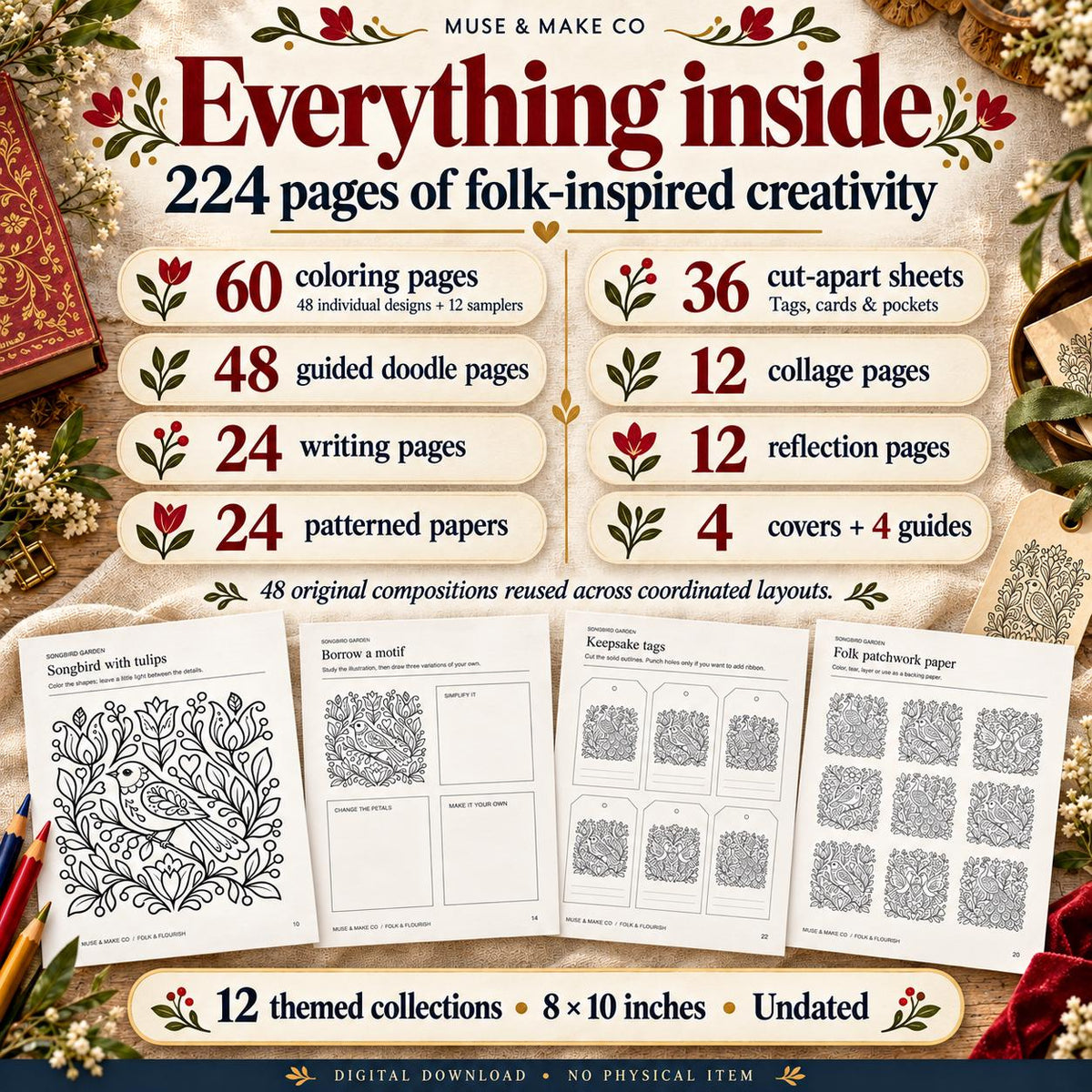 Folk Art Coloring Book Bundle