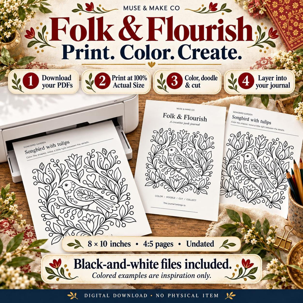 Folk Art Coloring Book Bundle