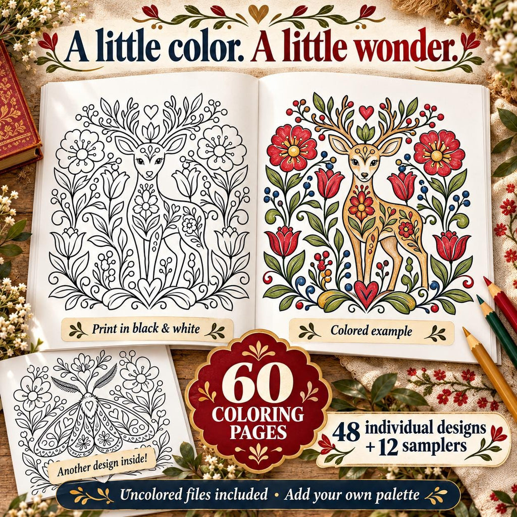 Folk Art Coloring Book Bundle