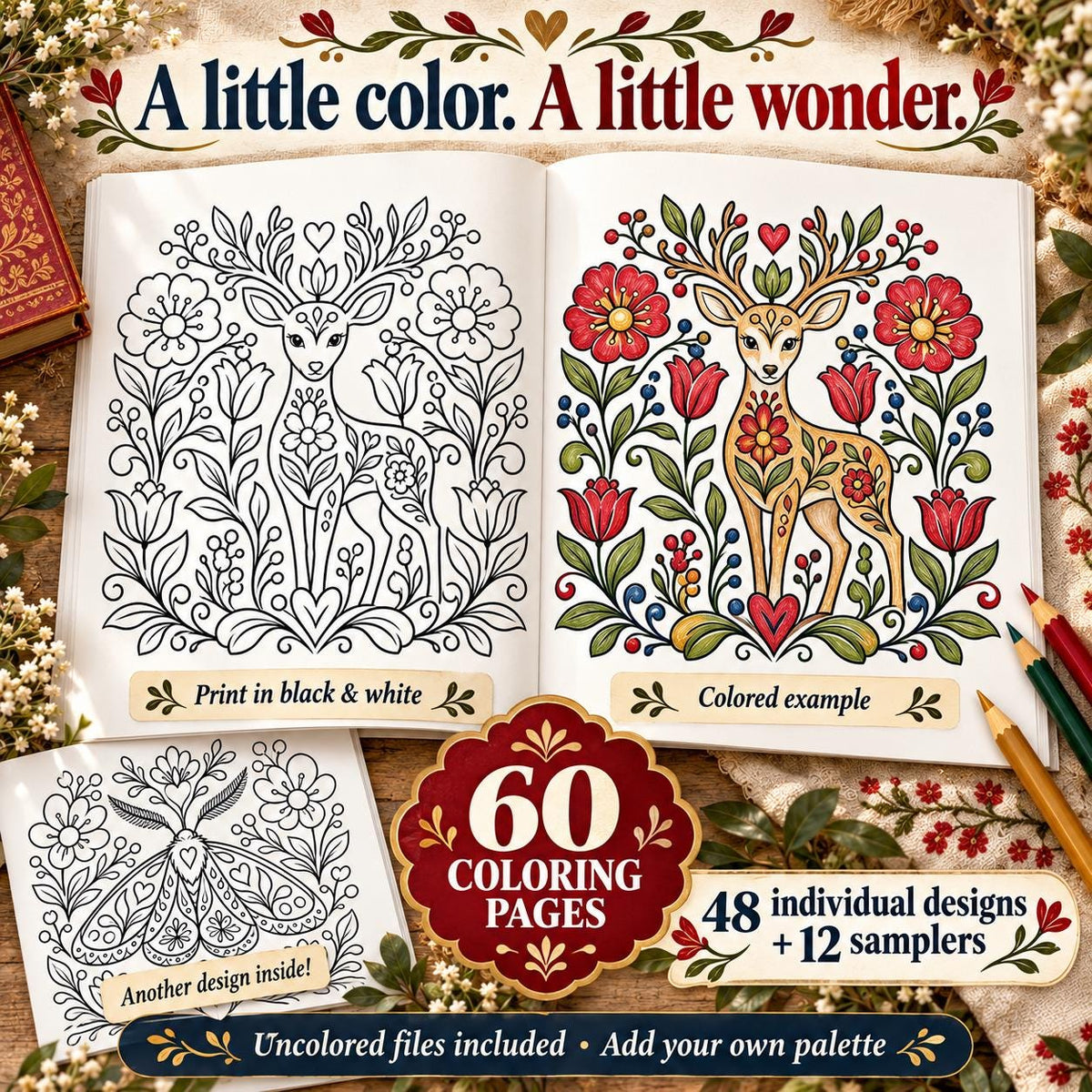 Folk Art Coloring Book Bundle