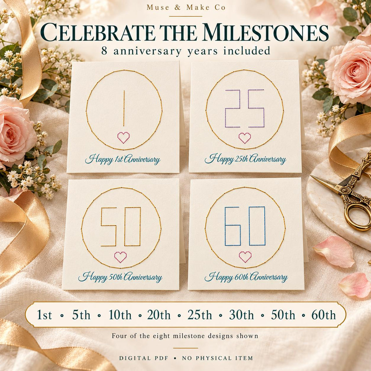 String Art Anniversary Cards Set