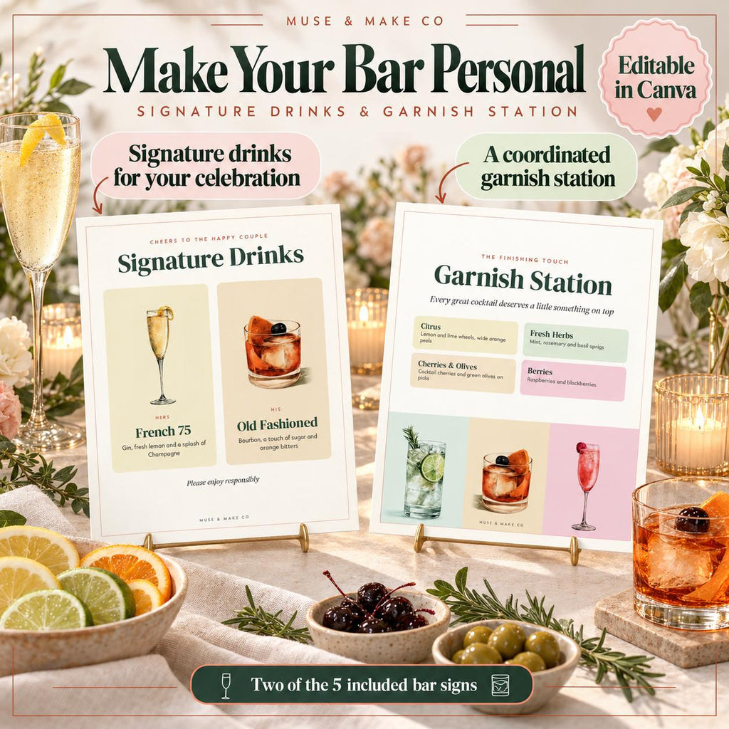 Cocktail Recipe Cards, 50 Printable Classic Cocktail Cards with Pitcher Recipes